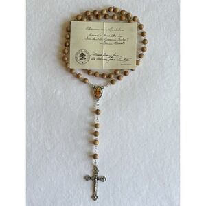 Rosary Olive  Wood Beads Crucifix Jesus Mary- Blessed by Pope John Paul II Italy